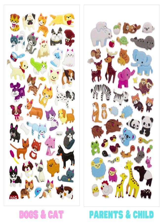 IMNEXT2U 3D Puffy Stickers for Kids Resuable Sticker for Toddler, Boys, Girls 4 Sheets - Mother Child Animals, Dogs, Cats, Elephant, Giraffe, Monkey, Sheep, Panda, Koala, Rabbit (Zoo) - Image 3